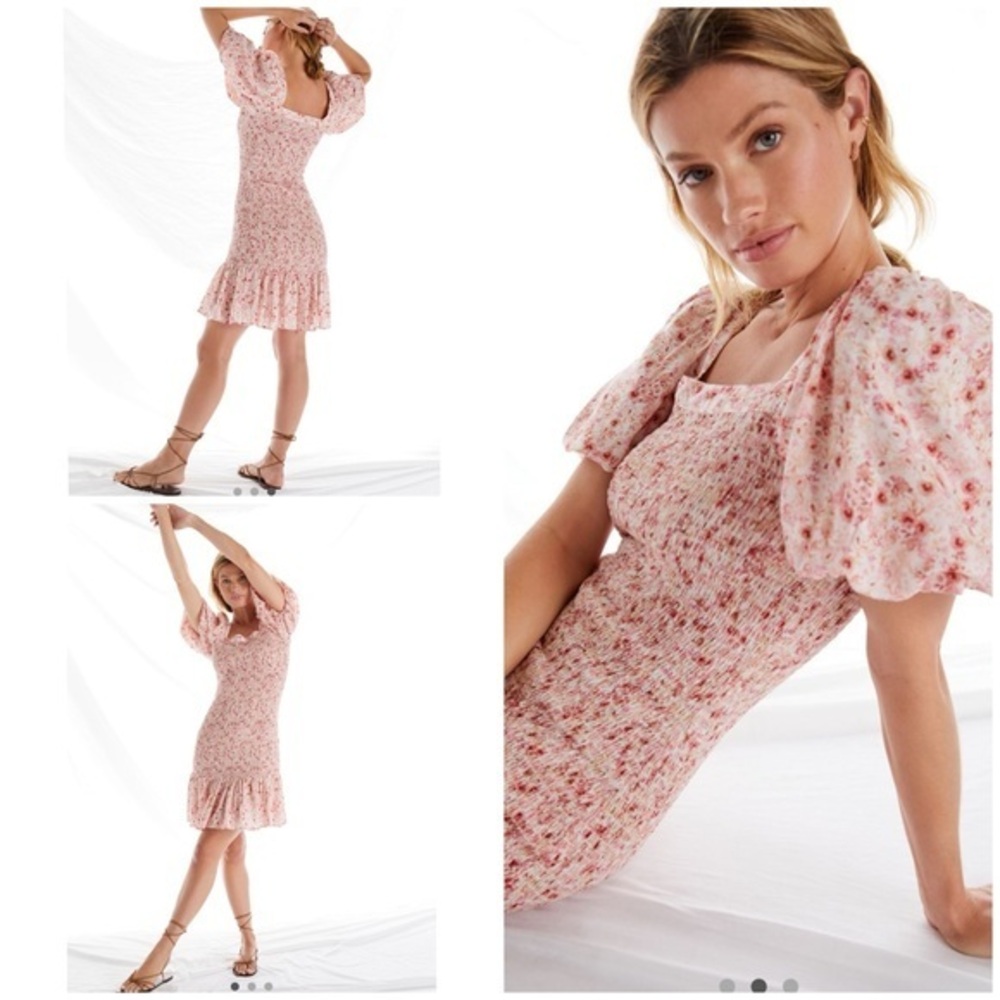 💋Anthropologie Another Love floral smocked mini dress. Size M